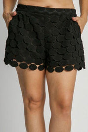 Umgee Full Size Polka Dot Lace Shorts Plus Size | Shorts Daverri Fashions