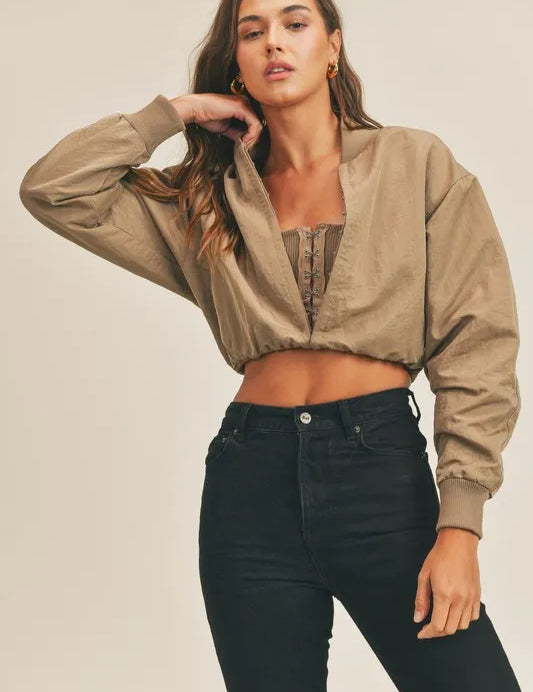 Mocha MABLE Long Sleeve Two Way Jacket | Daverri Fashions