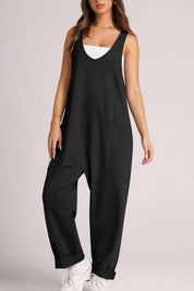 Black Lovelet Wide Strap Jumpsuit with Pockets | Overalls Daverri Fashions