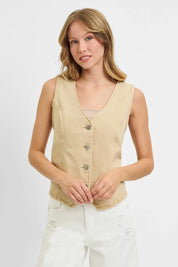 RISEN Full Size V Neck Button Down Vest Plus Size | Daverri Fashions