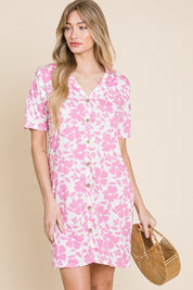BOMBOM Floral Button Down Mini Dress | Daverri Fashions