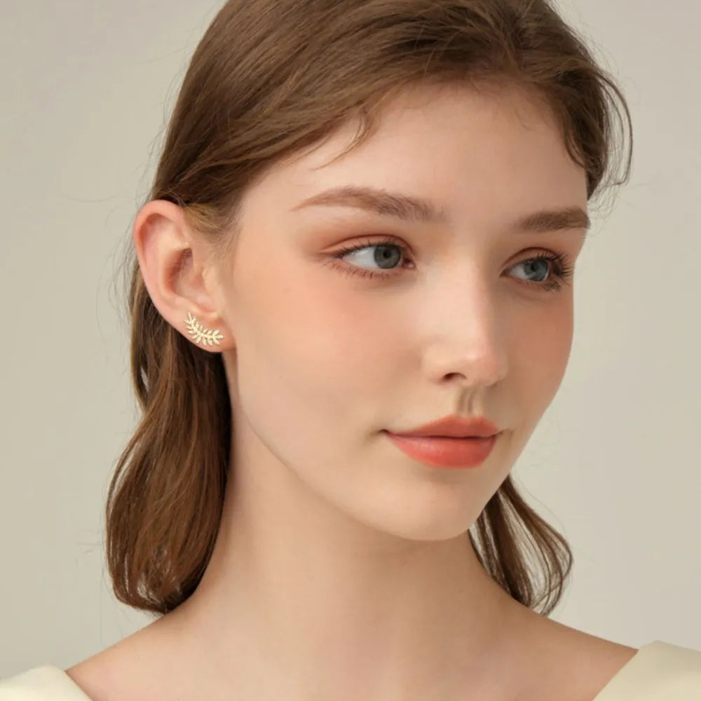 Gold One Size Moissanite 925 Sterling Silver Leaf Shape Stud Earrings | Sterling Silver Earrings Daverri Fashions