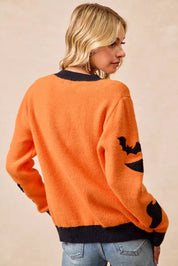 BiBi Halloween Witch Hat Moon Bat Artwork Cardigan | Cardigans Daverri Fashions