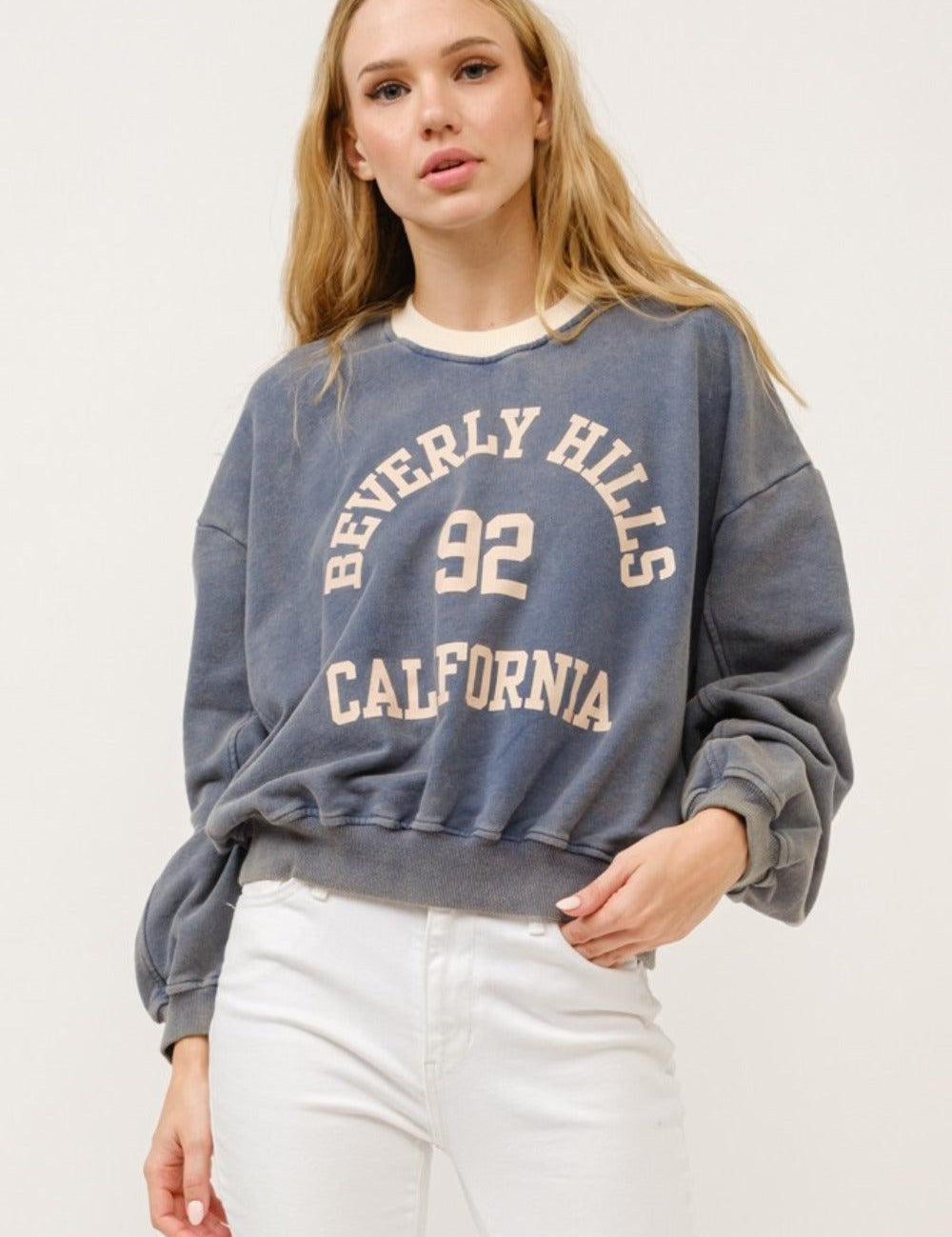 Stone S And The Why BEVERLY HILLS 92 CALIFORNIA Contrast Crop Sweatshirt | Sweatshirts Daverri Fashions