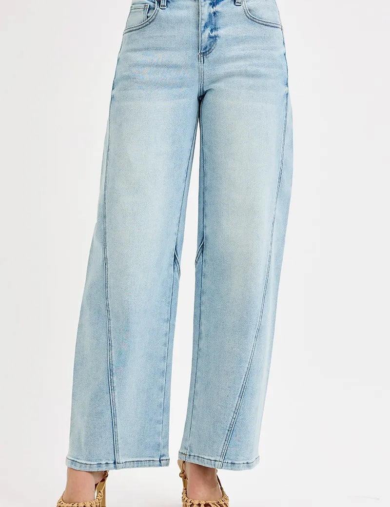 LIGHT RISEN Full Size Mid Rise Fit Barrel Jeans | Jeans Daverri Fashions