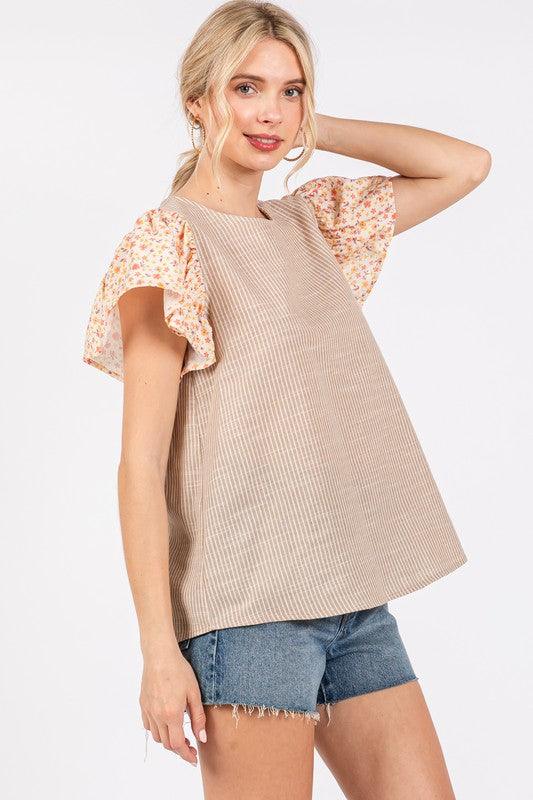Ces Femme Round Neck Floral Short Sleeve Top | Tops Daverri Fashions