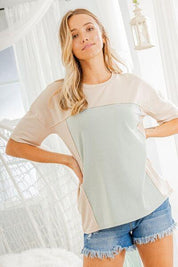 Heimish Contrast Round Neck Short Sleeve T-Shirt | T-Shirts Daverri Fashions