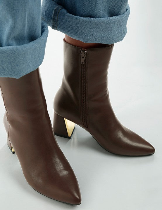 Kaira Metallic Accent Heel High Ankle Boots | Boots Daverri Fashions