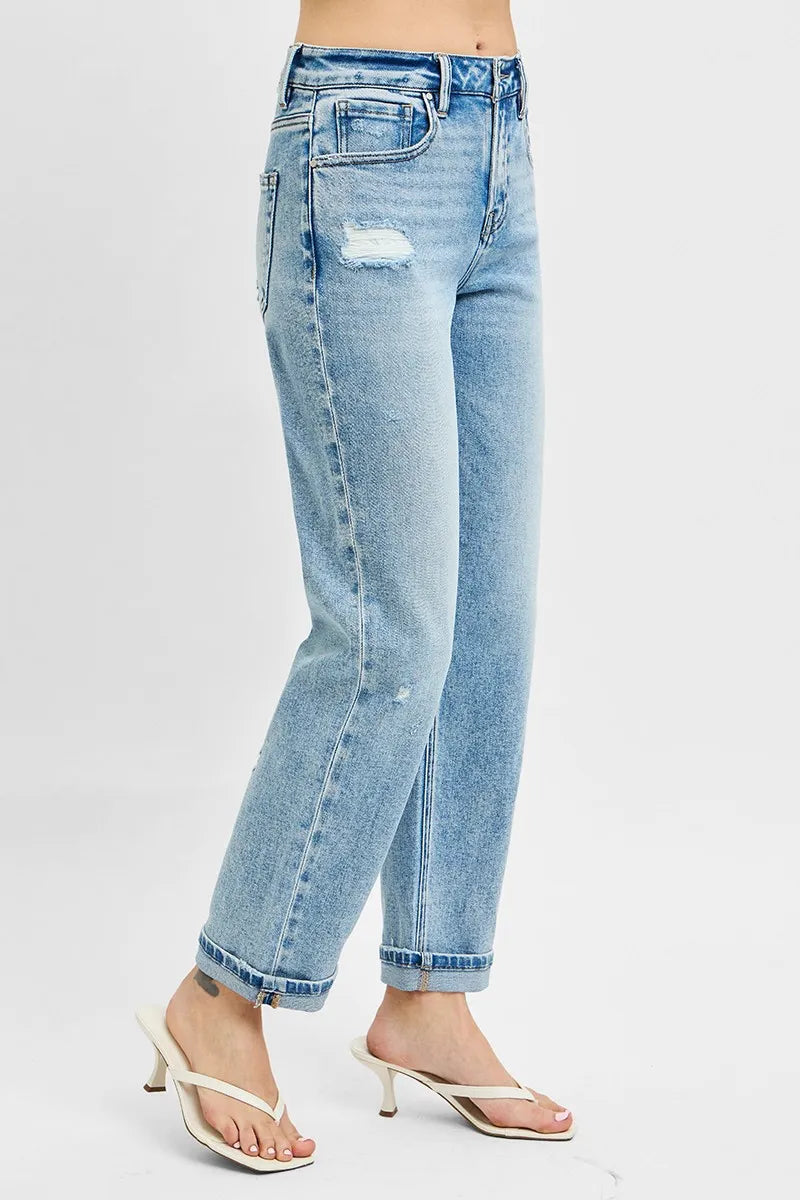 RISEN Full Size High Rise Ankle Boyfriend Distressed Jeans Plus Size | Daverri Fashions