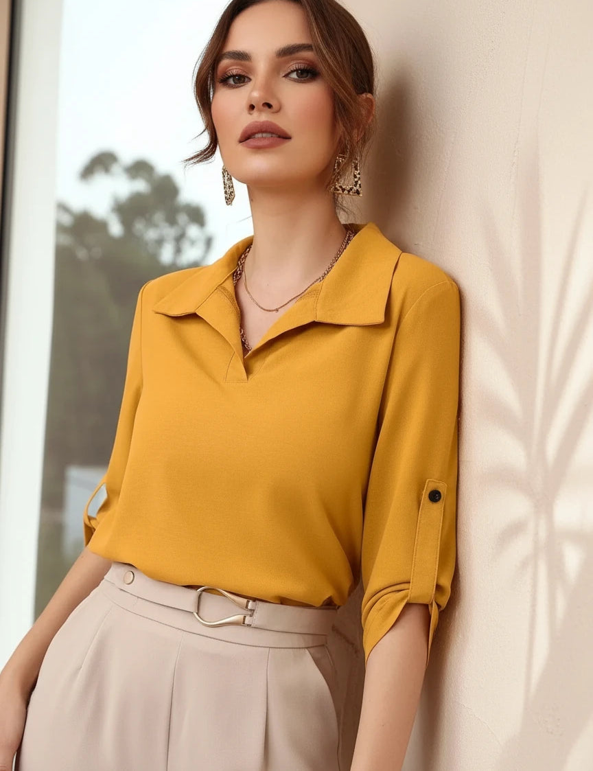 Collared Neck Half Sleeve Blouse | Blouses Daverri Fashions