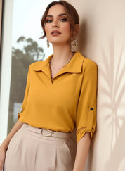 Collared Neck Half Sleeve Blouse | Blouses Daverri Fashions