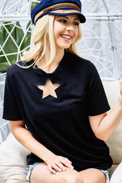 BiBi Star Cutout Short Sleeve T-Shirt | T-Shirts Daverri Fashions