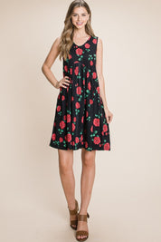 BOMBOM Floral Ruched Tank Dress | Daverri Fashions