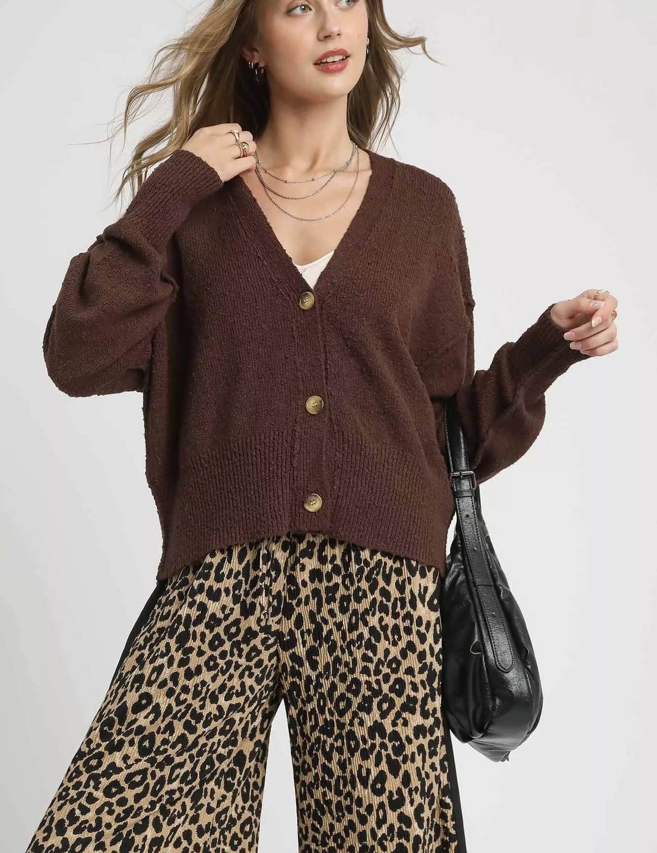 Brown Umgee Button-Front V-Neck Knit Cardigan Brown | Cardigans Daverri Fashions