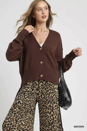 Brown Umgee Button-Front V-Neck Knit Cardigan Brown | Cardigans Daverri Fashions