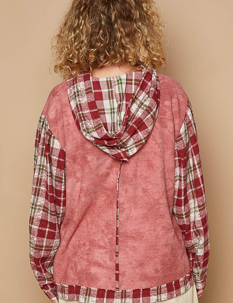 POL Star Patch Plaid Long Sleeve Hooded Top | Tops Daverri Fashions