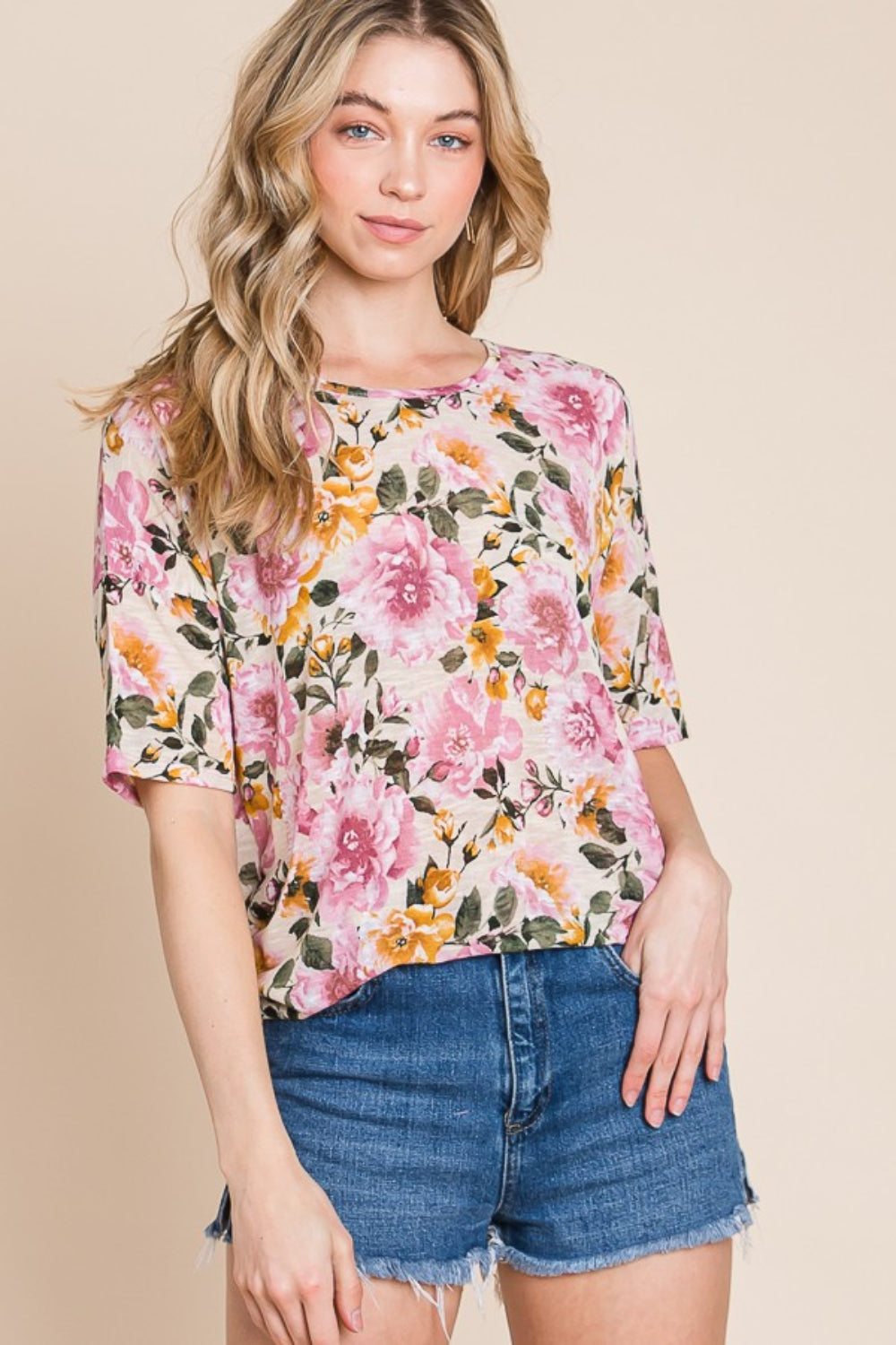 BOMBOM Floral Round Neck T-Shirt | Daverri Fashions