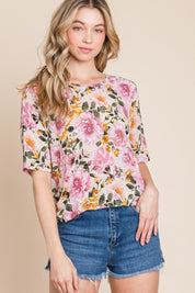 BOMBOM Floral Round Neck T-Shirt | Daverri Fashions