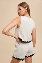 Annie Wear Ric Rac Trim Detailed Top & Shorts Set | Outfit Sets Daverri Fashions