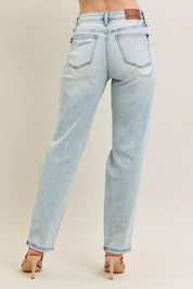 Judy Blue Full Size Mr Repair Stitch Detail Destroy Single Cuff Bf Jeans Plus Size | Jeans Daverri Fashions