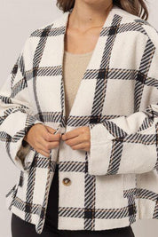 HYFVE Plaid Long Sleeve Jacket with Side Slit Pockets | Daverri Fashions