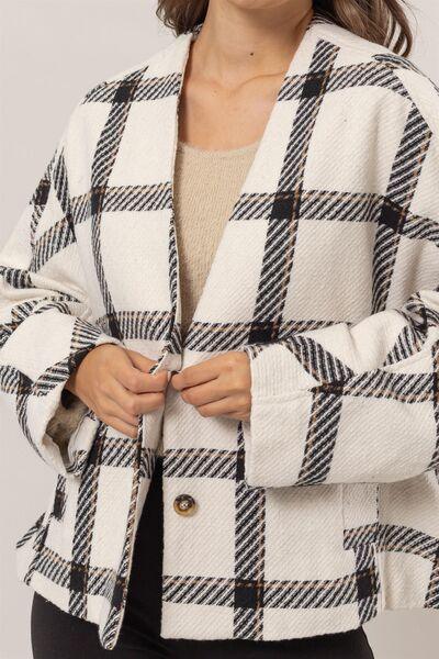 HYFVE Plaid Long Sleeve Jacket with Side Slit Pockets | Daverri Fashions
