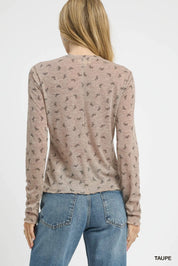 Umgee Bow Print Lightweight Knit Top | Tops Daverri Fashions