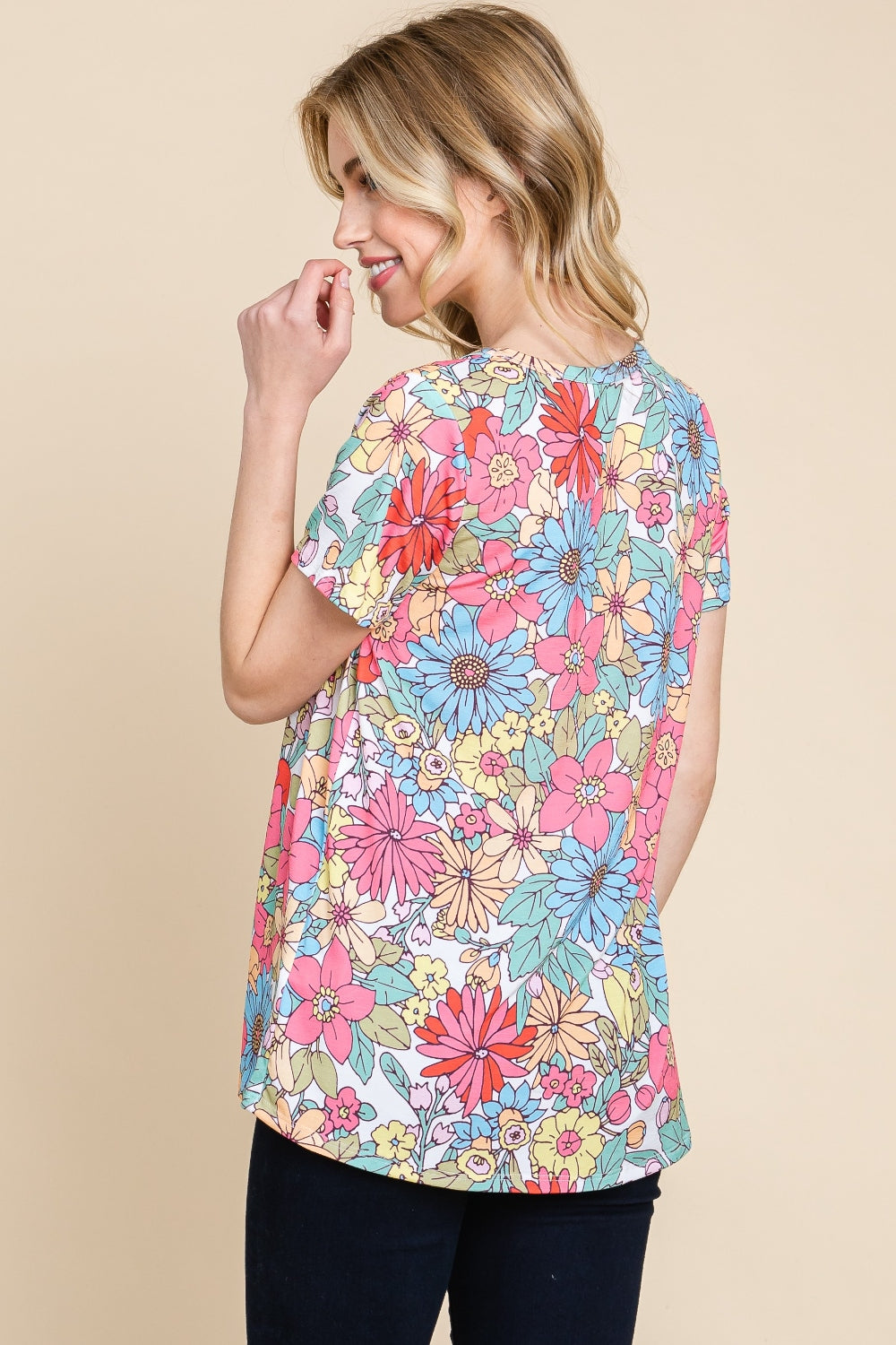 BOMBOM Floral Short Sleeve T-Shirt | Daverri Fashions