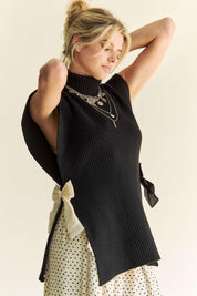 Davi & Dani Side Split Turtleneck Sleeveless Knit Sweater | Sweaters Daverri Fashions