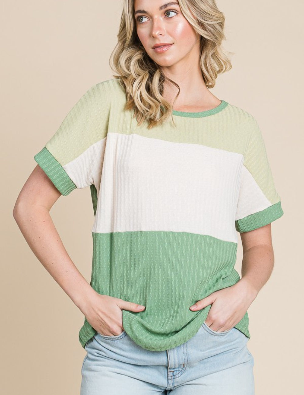 Green Multi BOMBOM Color Block Short Sleeve T-Shirt | Daverri Fashions