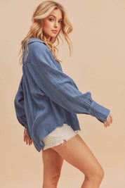 Aemi + Co Raw Hem Button Down Raglan Sleeve Shirt | Shirts Daverri Fashions