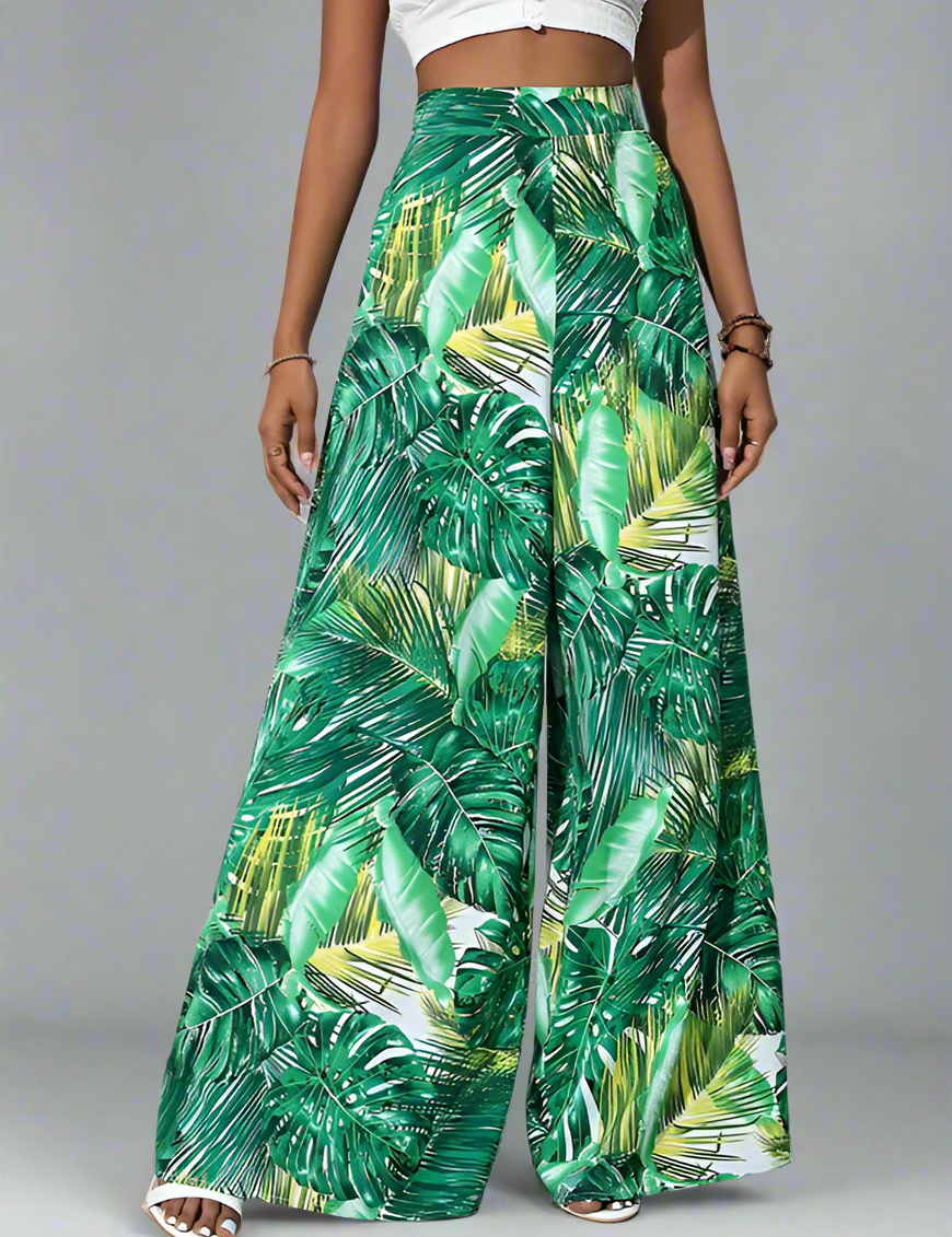 Grass Green High Waisted Abstract Print Boho Palazzo Pants | Pants Daverri Fashions
