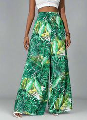Grass Green High Waisted Abstract Print Boho Palazzo Pants | Pants Daverri Fashions