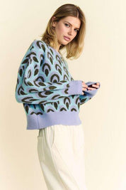 Davi & Dani Scale Jacquard Round Neck Drop Shoulder Sweater | Sweaters Daverri Fashions