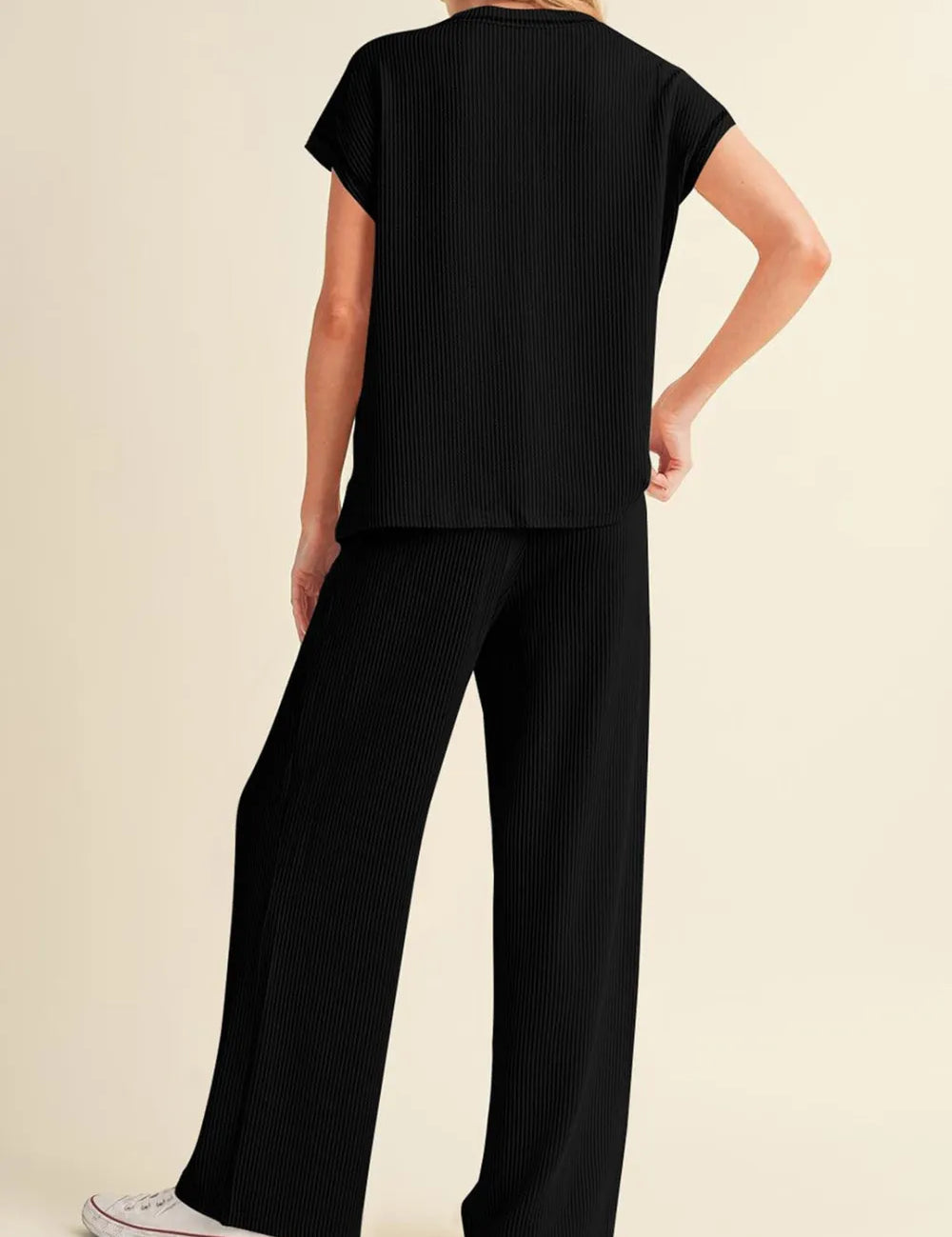 Ribbed Exposed Seam Top and Pants Set | Loungewear Sets Daverri Fashions
