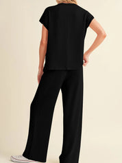Ribbed Exposed Seam Top and Pants Set | Loungewear Sets Daverri Fashions