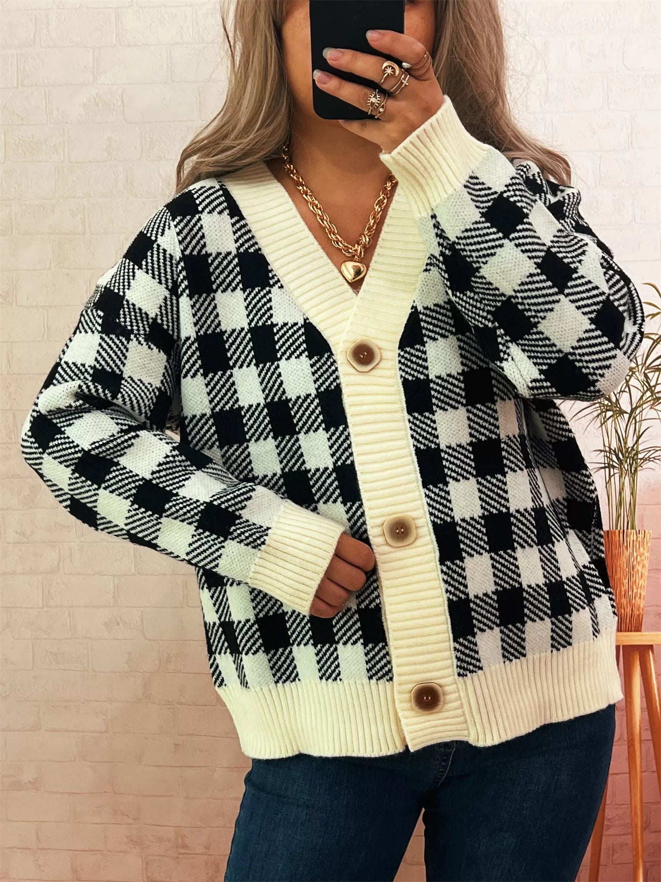 Plaid Button-Down Cardigan | Cardigans Daverri Fashions
