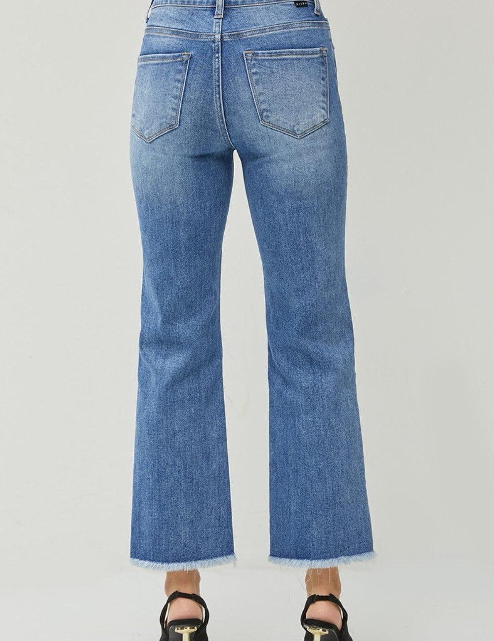 RISEN High Waist Raw Hem Slit Straight Jeans | Daverri Fashions