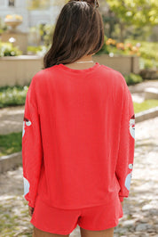 Sequin Santa Round Neck Long Sleeve Top and Shorts Set | Daverri Fashions