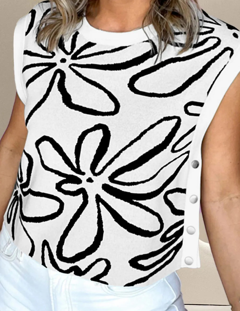 Graphic Round Neck Sweater Vest | Sweater Vests Daverri Fashions