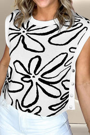 Graphic Round Neck Sweater Vest | Sweater Vests Daverri Fashions