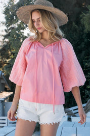 ODDI Full Size Poplin Bubble Sleeve Blouse | Blouses Daverri Fashions
