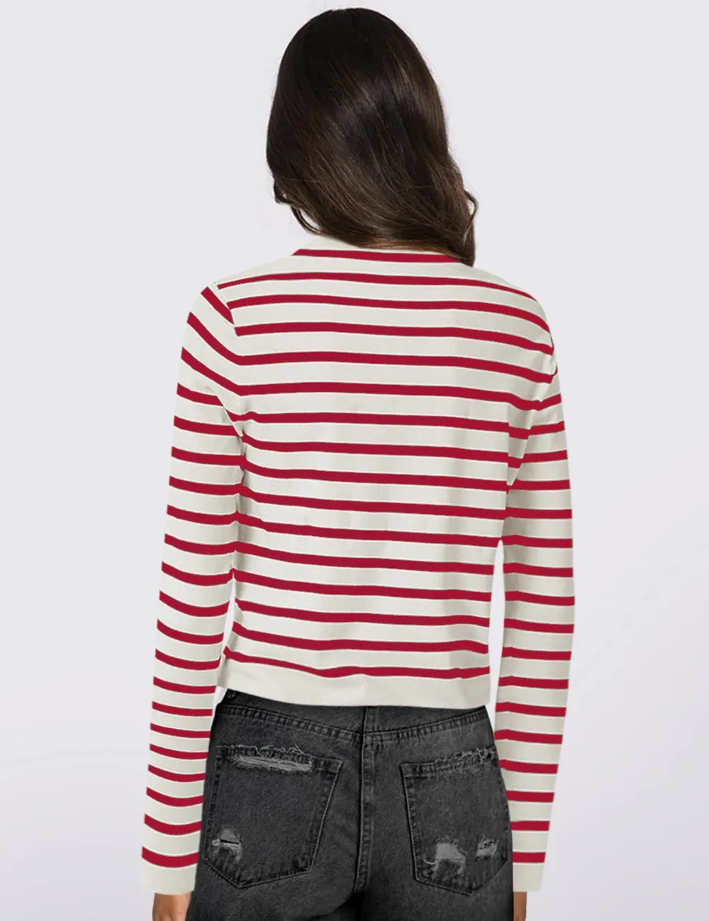 Striped Round Neck Button Up Long Sleeve Cardigan | Cardigans Daverri Fashions