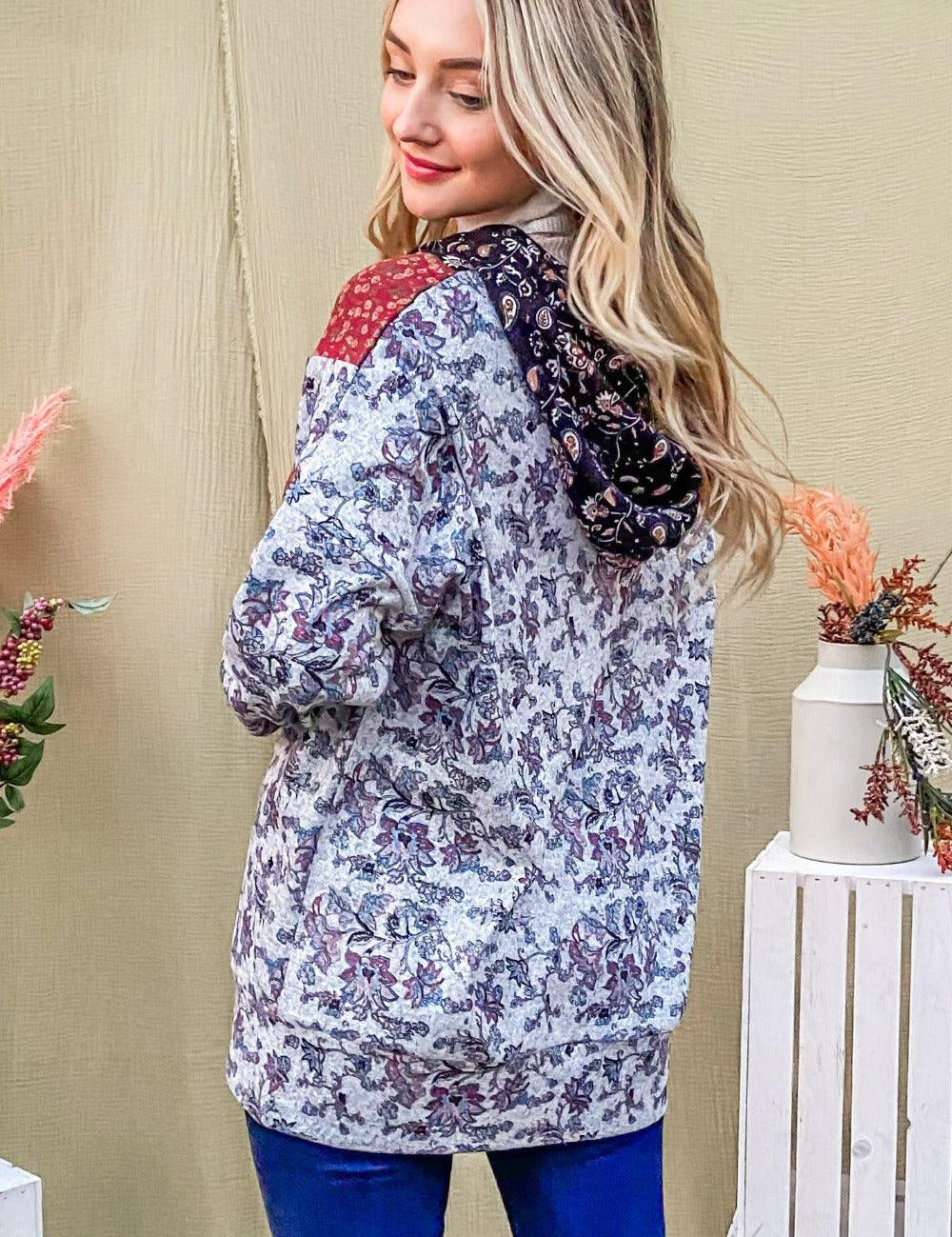 And The Why Printed Half Zip Up Long Sleeve Hoodie | Daverri Fashions