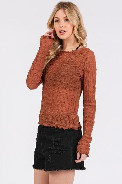 Mittoshop Lettuce Hem Boat Neck Long Sleeve Blouse | Blouses Daverri Fashions
