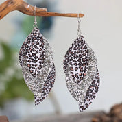 Silver One Size PU Leather Leopard Leaf Earrings | Earrings Daverri Fashions