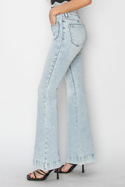 High Rise Front Patch Pocket Flare Jeans | Jeans Daverri Fashions