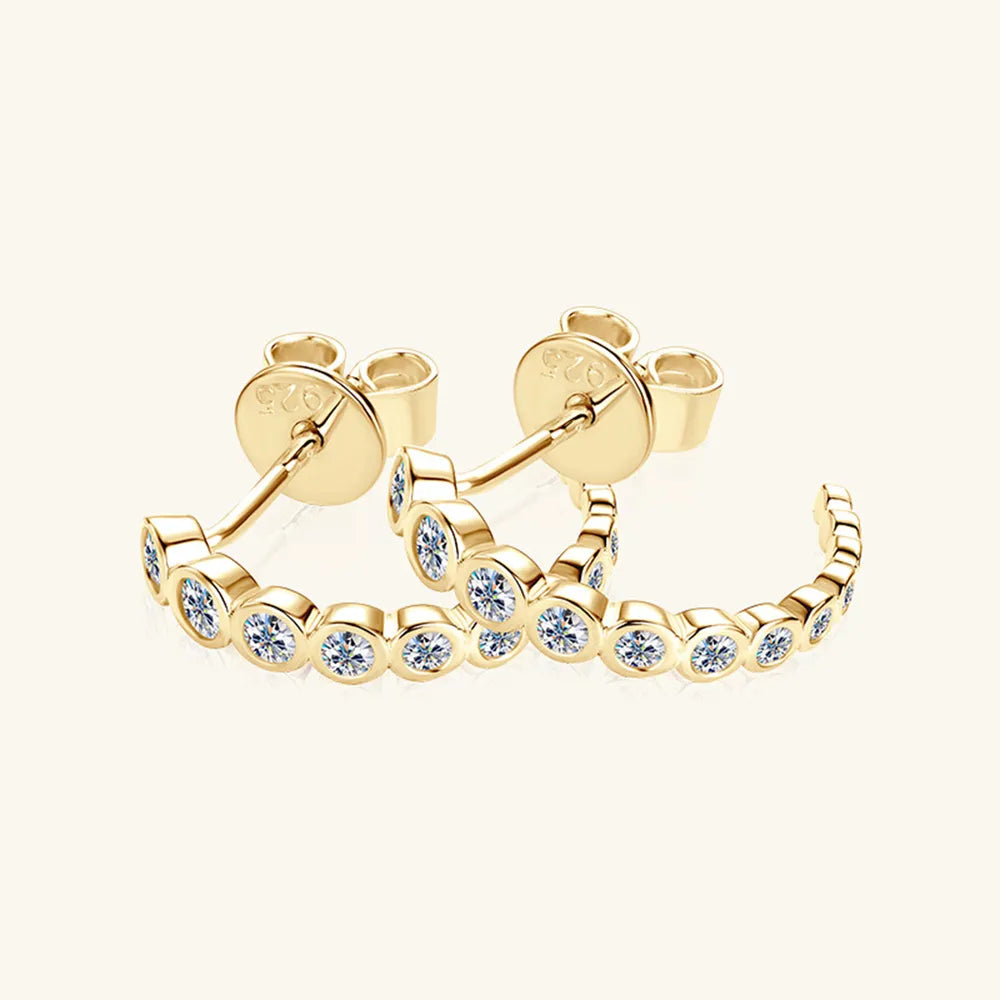Inlaid Moissanite 925 Sterling Silver C-Hoop Earrings | Sterling Silver Earrings Daverri Fashions