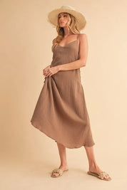 MOCHA Aemi+Co Side Button Midi Cami Dress | Daverri Fashions