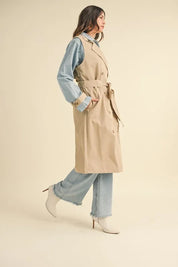 MABLE Layered Look Trench Coat With Denim Jacket | Daverri Fashions